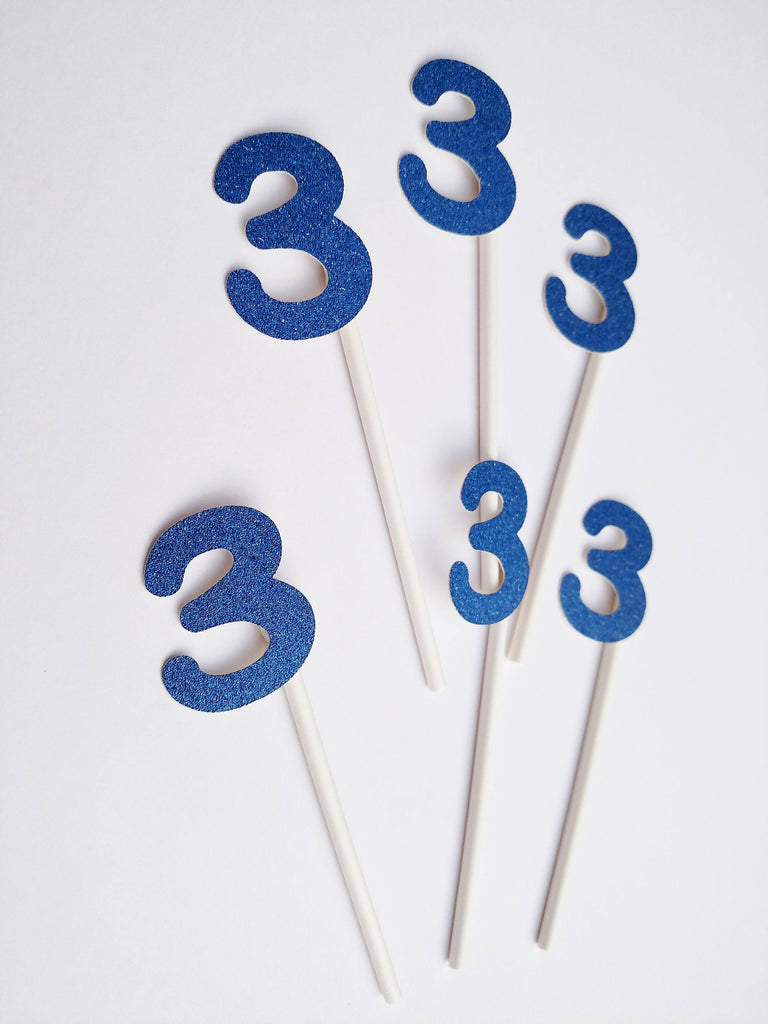 #3 blue cupcake topper