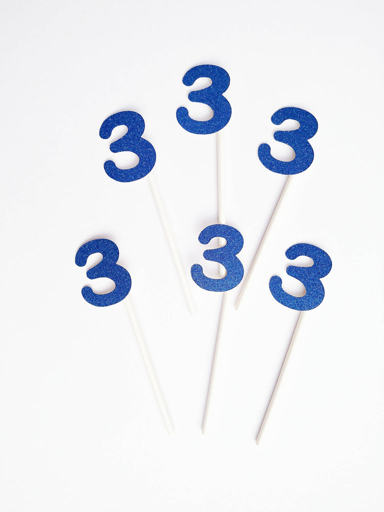 3rd birthday blue glitter cupcake topper
