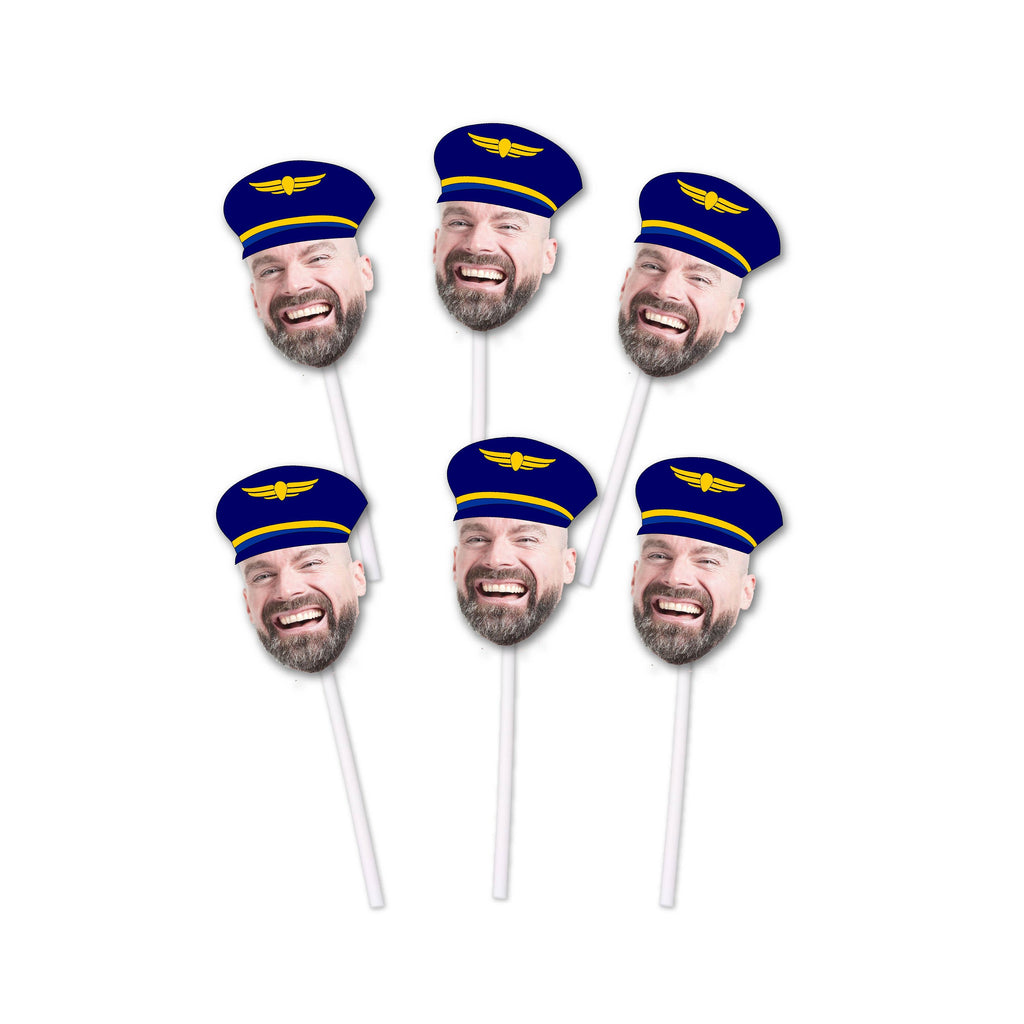 Pilot Cupcake Toppers with Custom Face Photo (12 count) - Pilot, Birthday Decorations, Retirement Party, Personalized