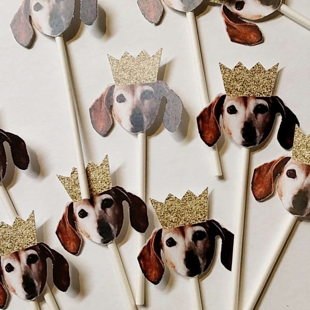 Dog Birthday Cupcake Toppers with Face, funny party decorations