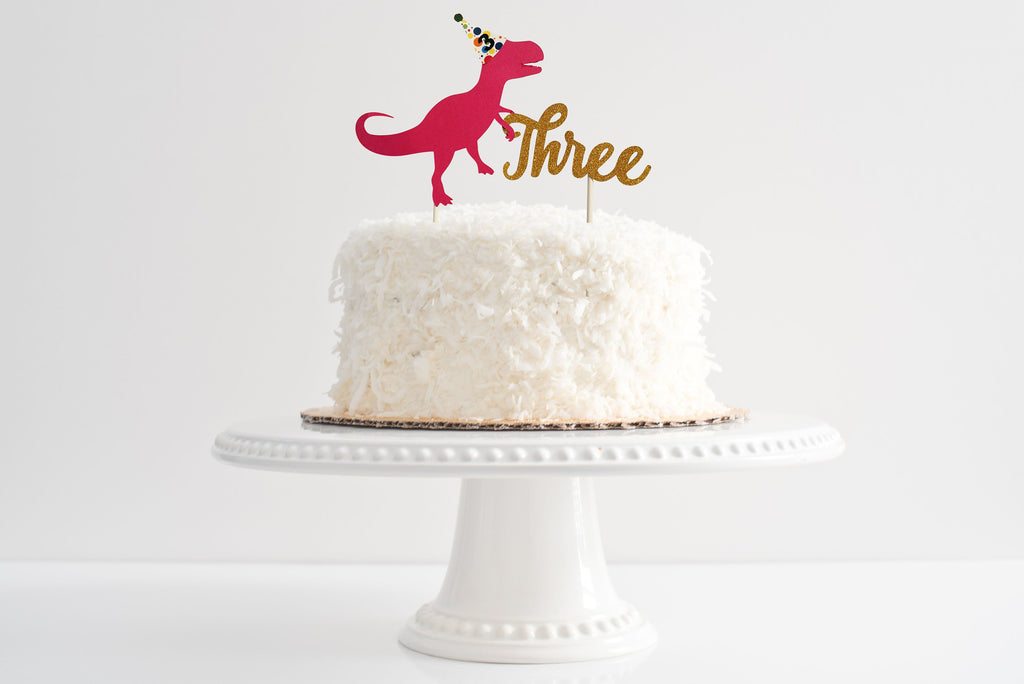 Cake topper pink dinosaur 3rd birthday 