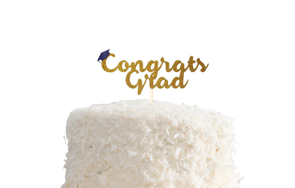 Gold sparkle congrats grad cake topper