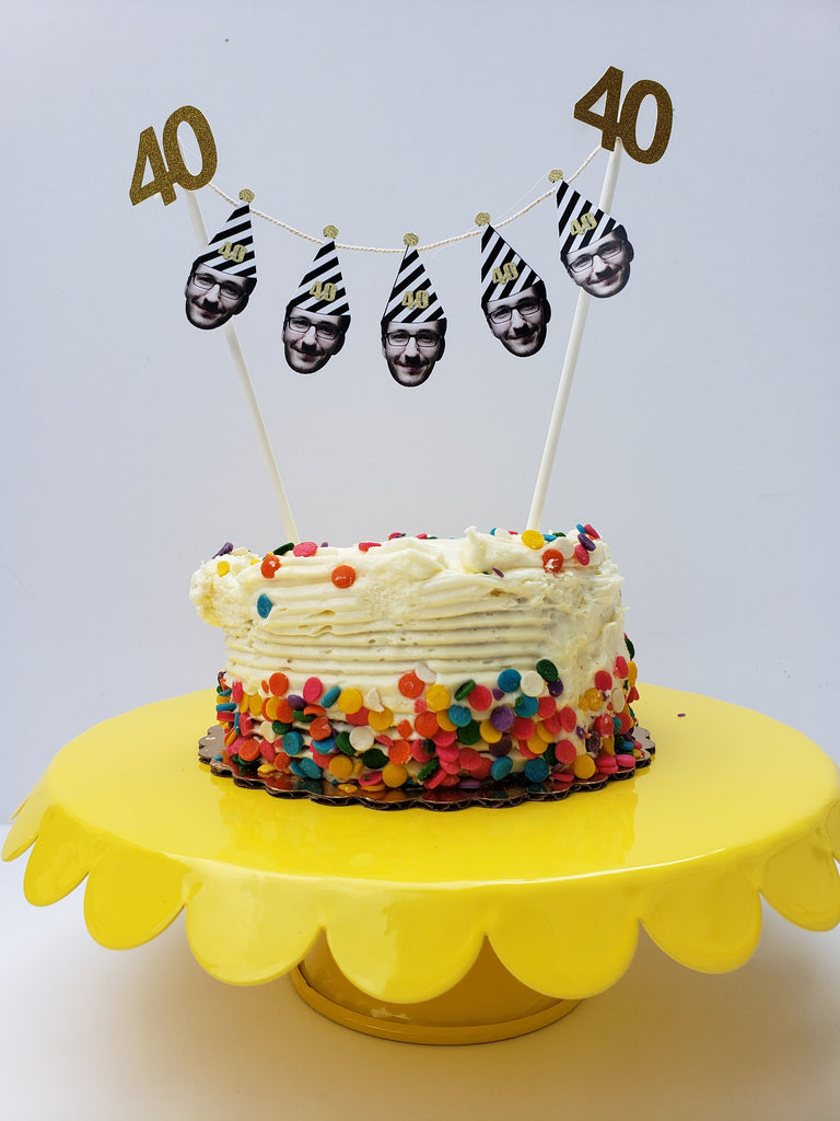 50th Birthday Cake Topper with Face and Birthday Hat