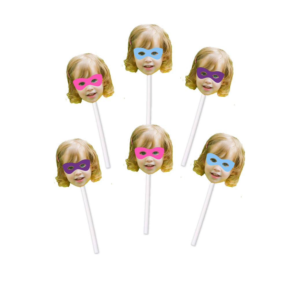 Girl Superhero Cupcake Toppers with Face for Birthday Party, Super, Hero, Party Decorations, Cake, Wow, BOOM, Pink, Girly, Blue, Purple