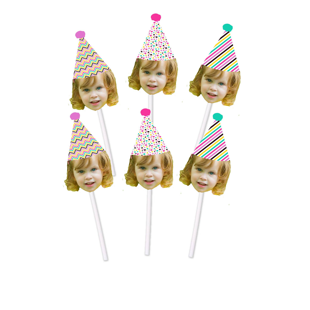 Birthday Cupcake Toppers with Face - Colorful, Mint, Pink, Purple, Yellow Stars, Personalized, Funny (12 Cupcake Toppers per order)