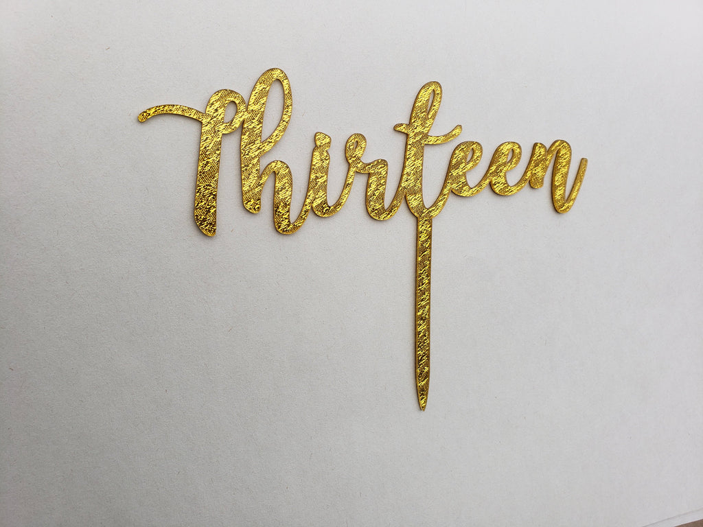 13th Birthday Acrylic Cake Topper in Gold Glitter - for Thirteenth Birthday Party, Decorations, Gold Cloth Glitter, Plastic, Teenager