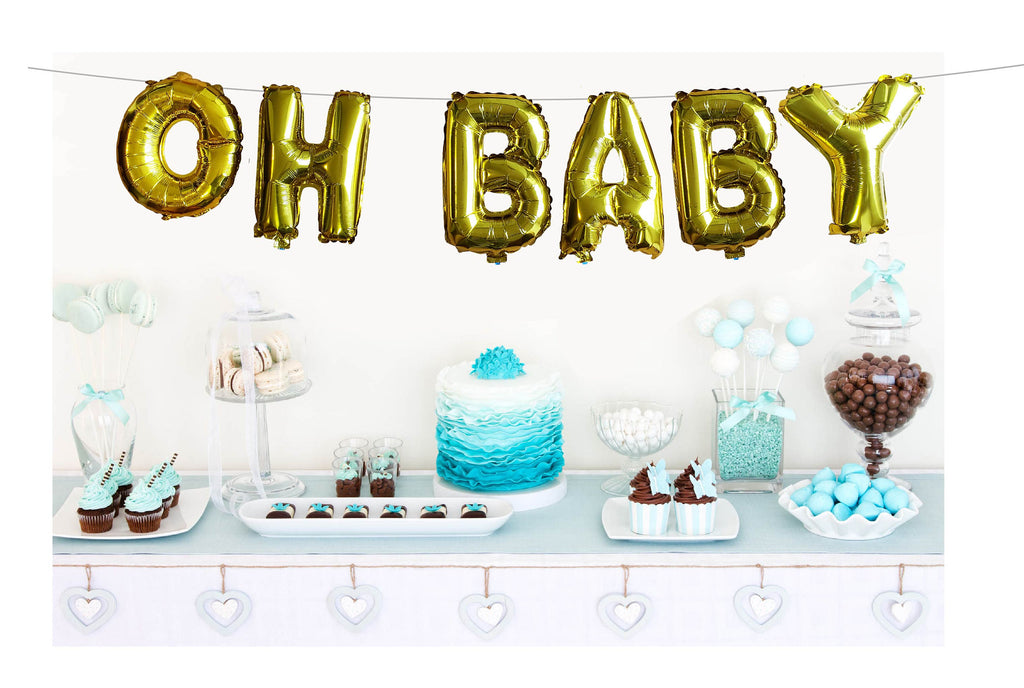 Oh Baby Balloons 16" Foil Banner for Baby Shower, It's a Boy, It's a Girl, Gold or Silver, Garland, Bunting, Party Decorations