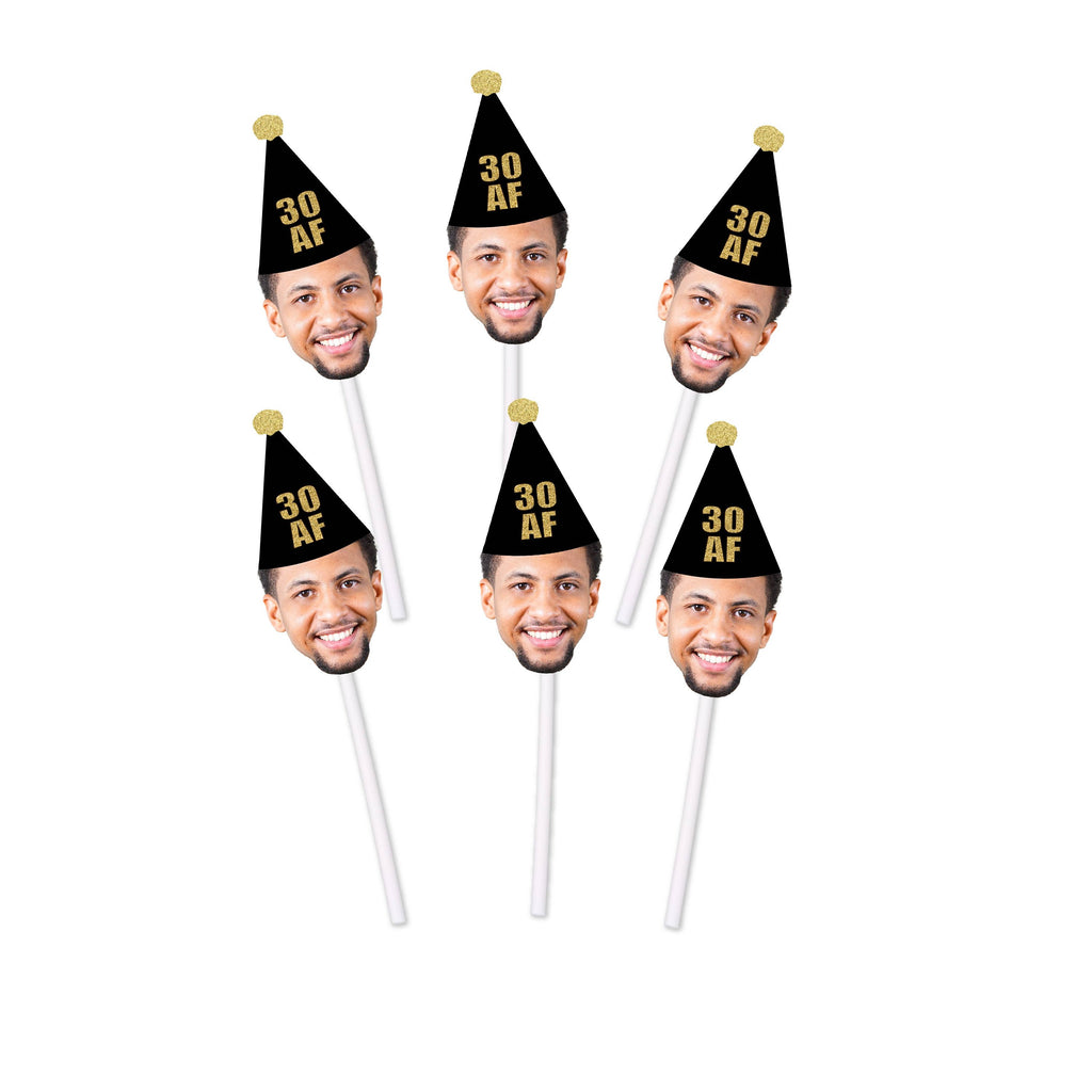 30 AF cupcake toppers with face and birthday hat