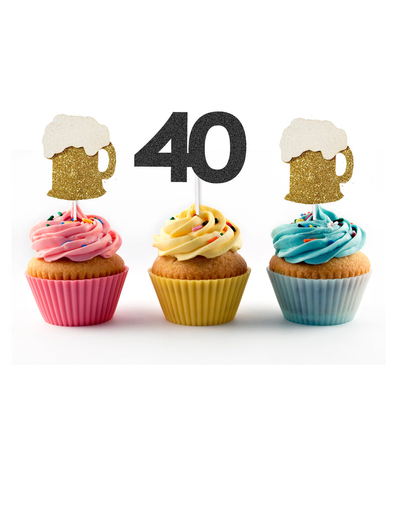 Cheers and Beers to 40 Years Cupcake Toppers (12 count)