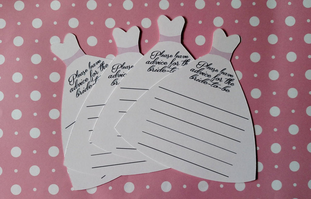 White wedding dress bride to be advice cards