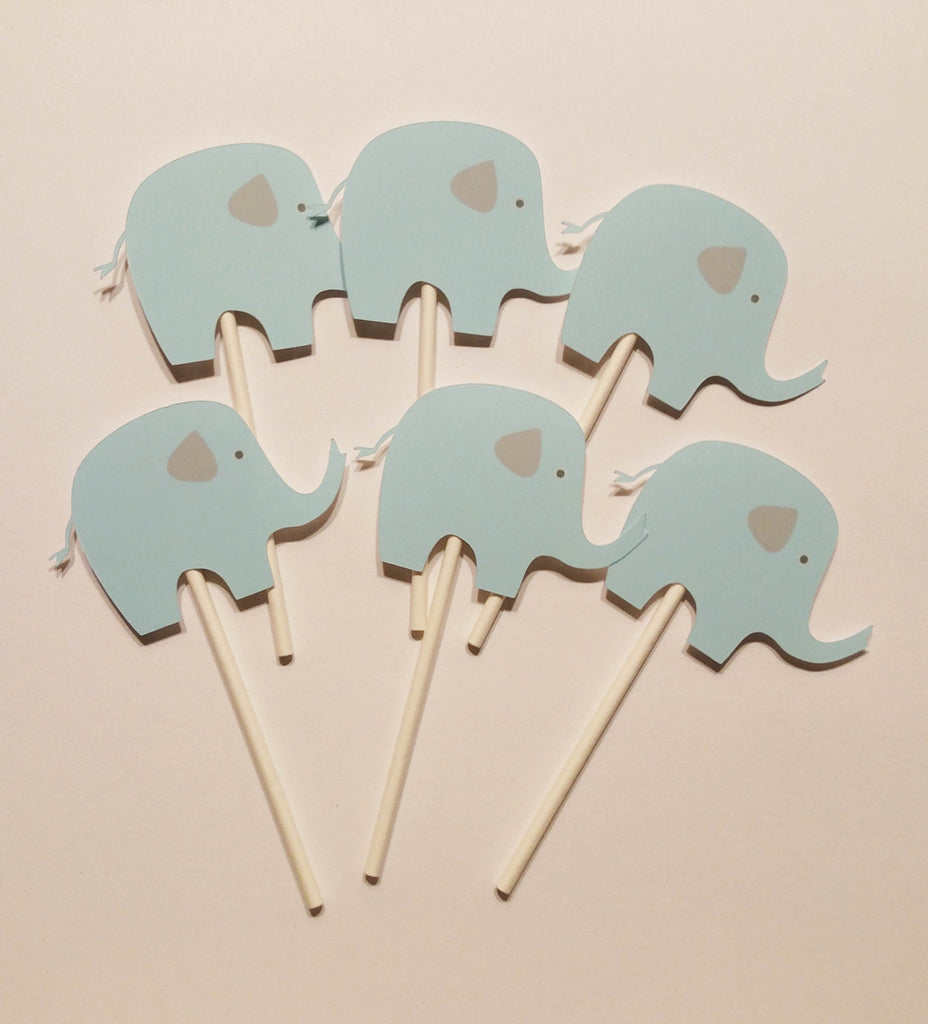 Blue and Gray Elephant Cupcake Toppers