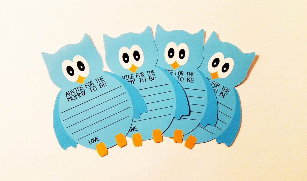 Owl advice cards blue baby shower