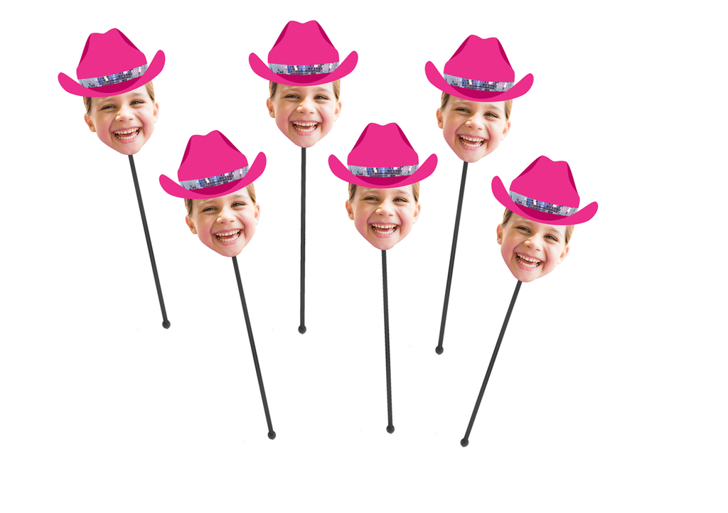 Disco cowgirl drink stirrers customized with photo